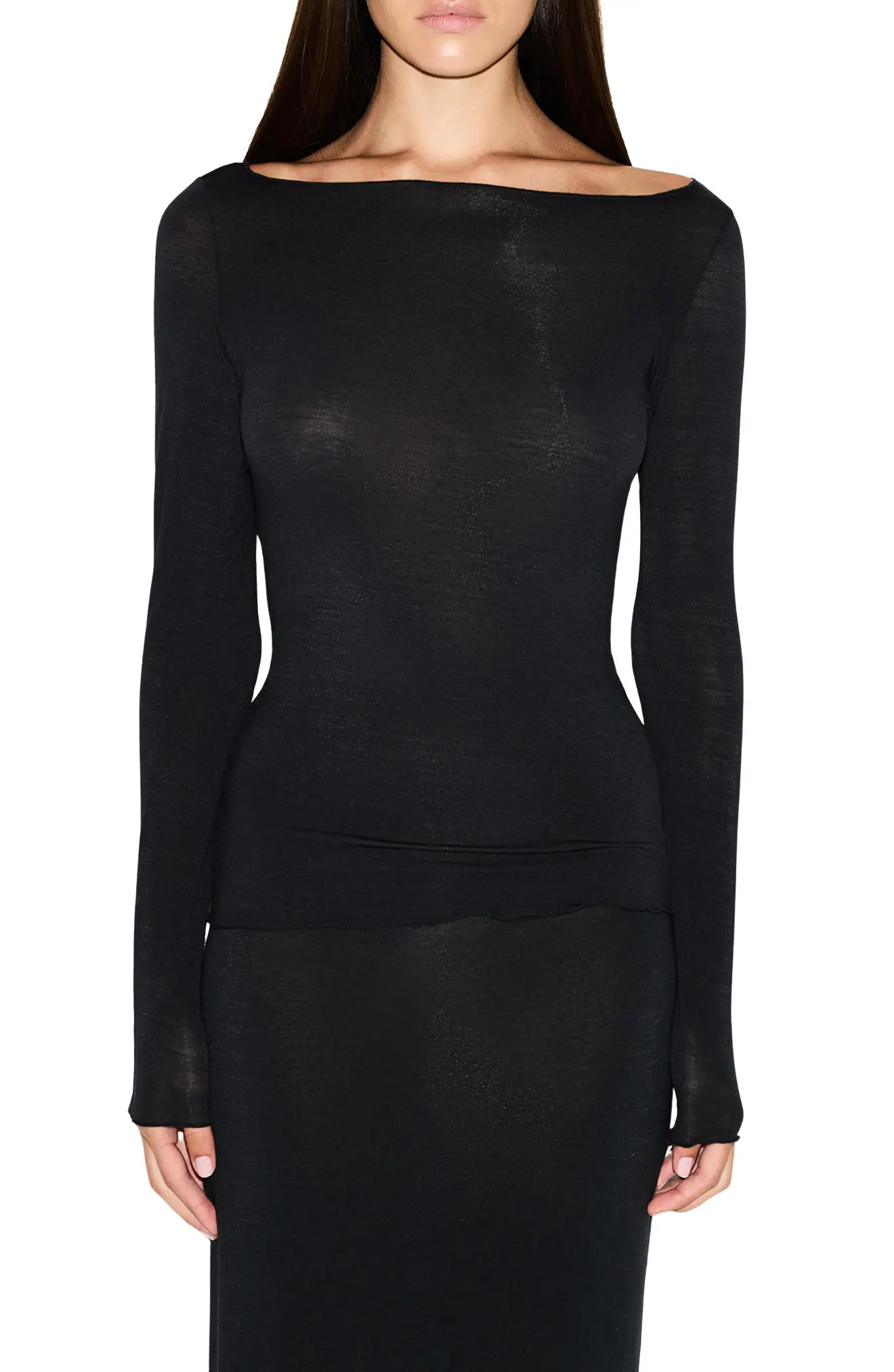 Sheer Modal Blend Long Sleeve Boat Neck Top (Women) | Nordstrom | Nordstrom