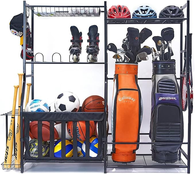 Garage Sports Equipment Organizer, Golf Bag Stand for Garage Ball Storage Rack Indoor/Outdoor Kid... | Amazon (US)