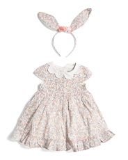 Infant Girl Scalloped Collar Smocked Dress With Headband | Marshalls