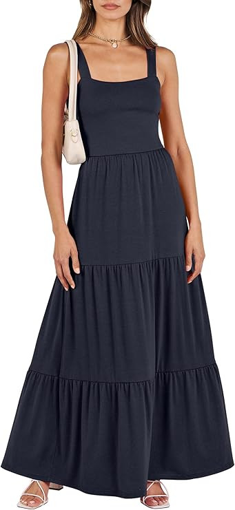 ANRABESS Women's Summer Casual Long Maxi Beach Vacation Dresses Sleeveless Square Neck Flowy Tier... | Amazon (US)
