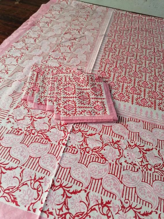 Indian Cotton Pink Color Tablecloths Flower Design Hand Block | Etsy | Etsy (US)