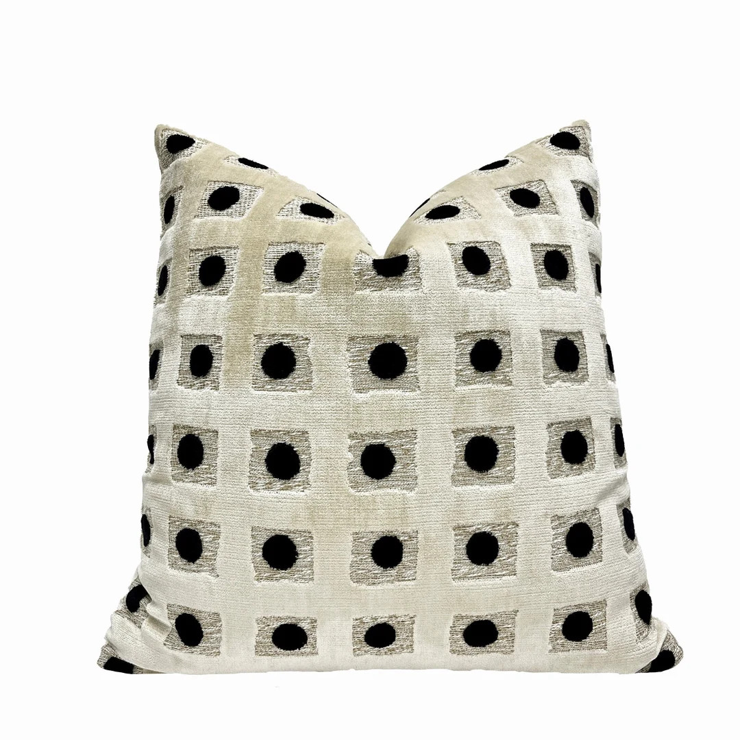 Domino Cream Black Velvet Throw Pillow Cover | Geometric Pillow Cover | 20x20 | 22x22 | Decorativ... | Etsy (US)