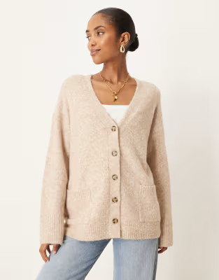 ASOS DESIGN fisherman rib boyfriend cardigan in oatmeal | ASOS | ASOS (Global)