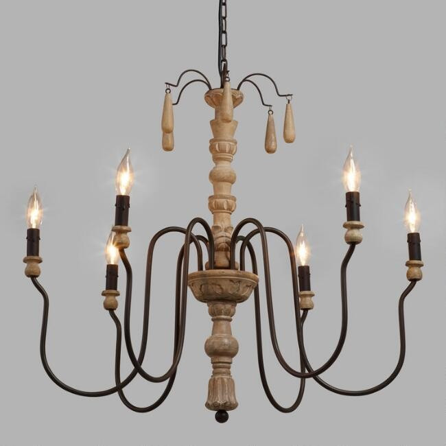 Gray Wood Beaded 6 Light Corinne Chandelier | World Market