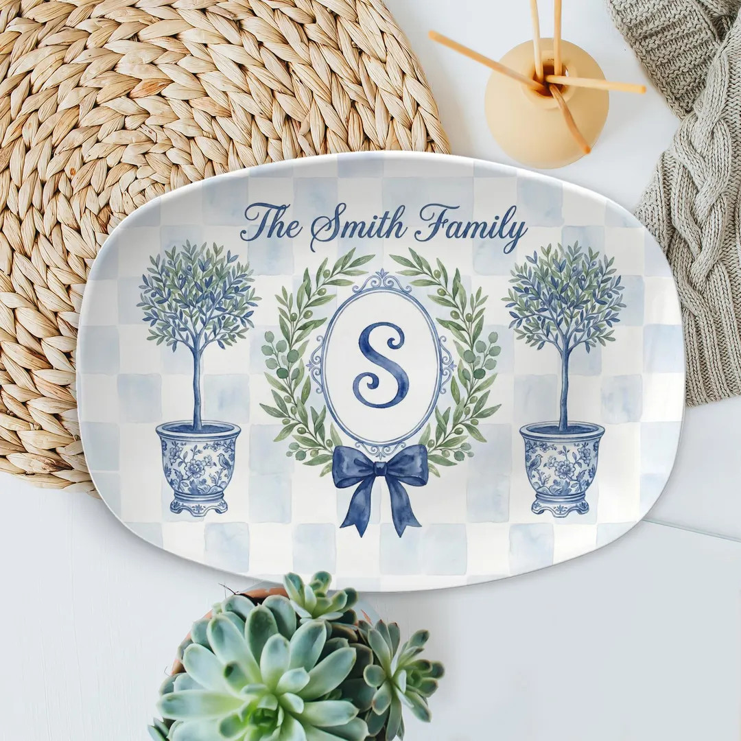 Personalized Family Name Platter: Blue Chinoiserie Plate Decor, Custom Monogram Housewarming Gift | Etsy (US)