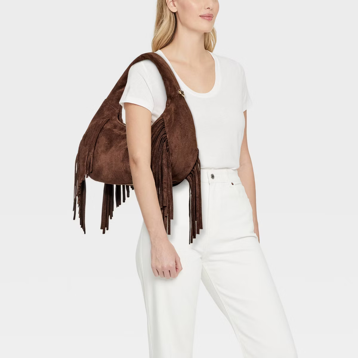 Soft Fringe Crescent Handbag - Universal Thread™ Brown | Target