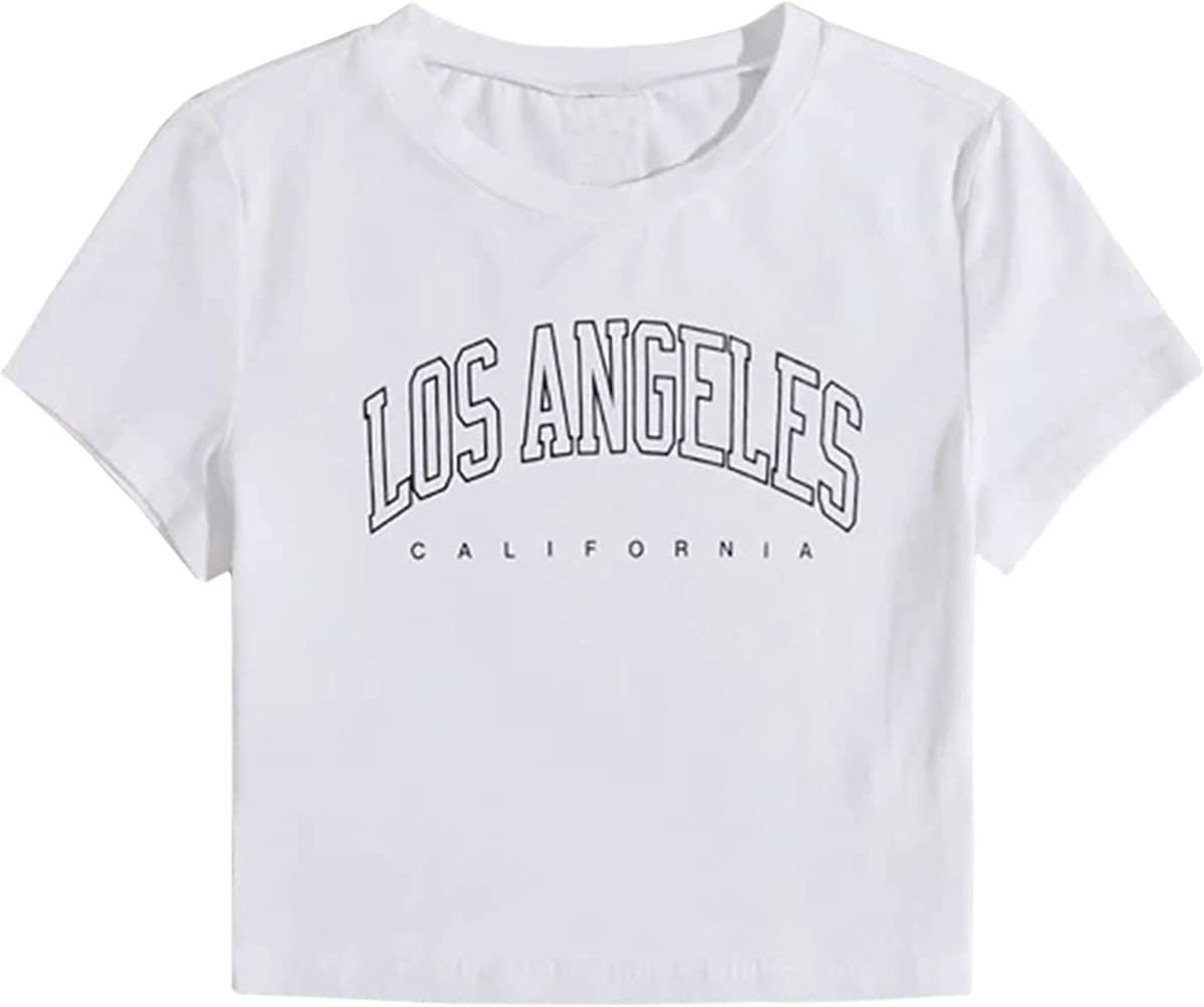 MISSACTIVER Women’s Los Angeles Printed Crop T-Shirt Short Sleeve Sexy Slim Fit Letter Graphics Crop | Amazon (US)