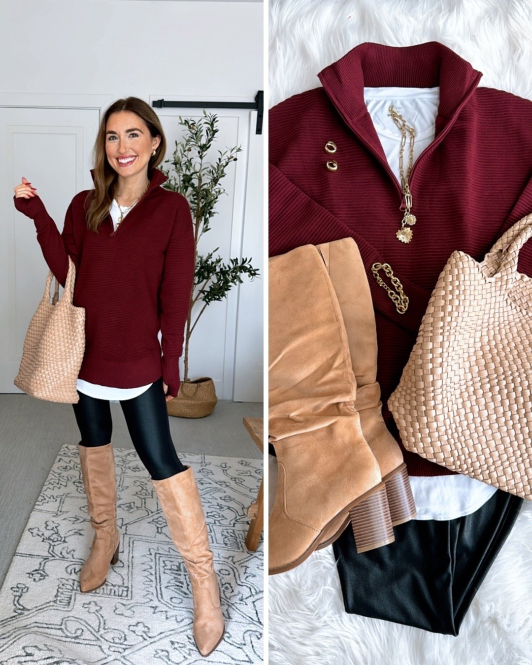 Finally restocked and on sale!! The prettiest wine color pullover! Wearing S. Love this look for the holidays or just Winter elevated casual

Ootd, winter outfit, holiday outfit, puffer vest, suede boots, leggings

#LTKHoliday #LTKFindsUnder50 #LTKootd