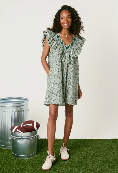 Andrea Flores Verdes Short Dress | Mi Golondrina