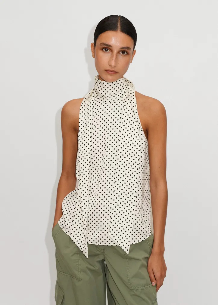 Polka Dot Halterneck Pussybow Top | ME+EM Global (Excluding US)