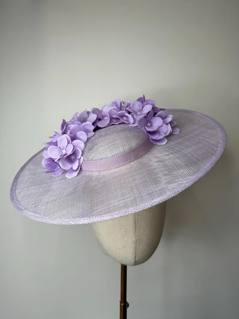 Lilac Sinamay Fascinator, Hydrangea Petals, Wedding Ascot Hat - Etsy UK | Etsy (Global)