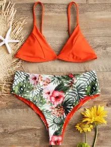 Cami Leaf Print High Waisted Bikini Set | ZAFUL (Global)