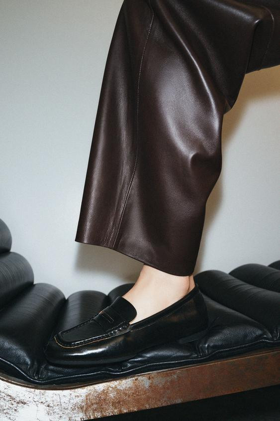 LEATHER LOAFERS WITH SQUARE TOE | Zara UK