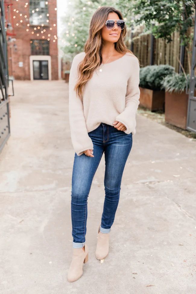 A Lucky Break Taupe Sweater | The Pink Lily Boutique