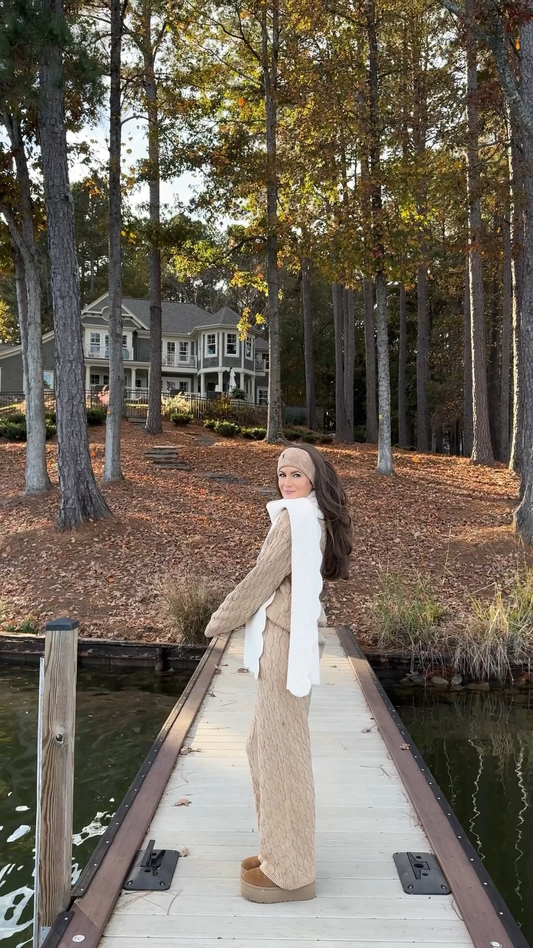 What I’m wearing today for a cold, cozy day by the lake! Cable knit set, scalloped scarf, UGG platform boots. 

#blackfriday #cableknitset #cozyoutfit #loungeoutfit 

#LTKCyberWeek #LTKHoliday #LTKGiftGuide