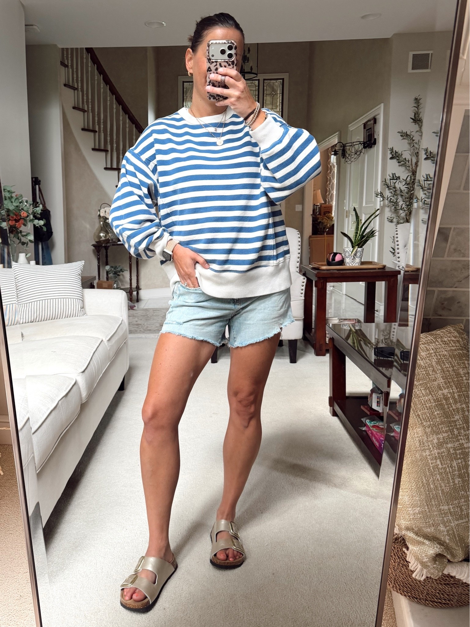 Aerie sweatshirt on crazy deal! Run big so size down. I’m wearing the xs.  Aerie Jean shorts are super comfortable with an elastic waist in the back! Run true to size - I’m wearing the small.

#LTKootd #LTKOver40 #LTKmomlife