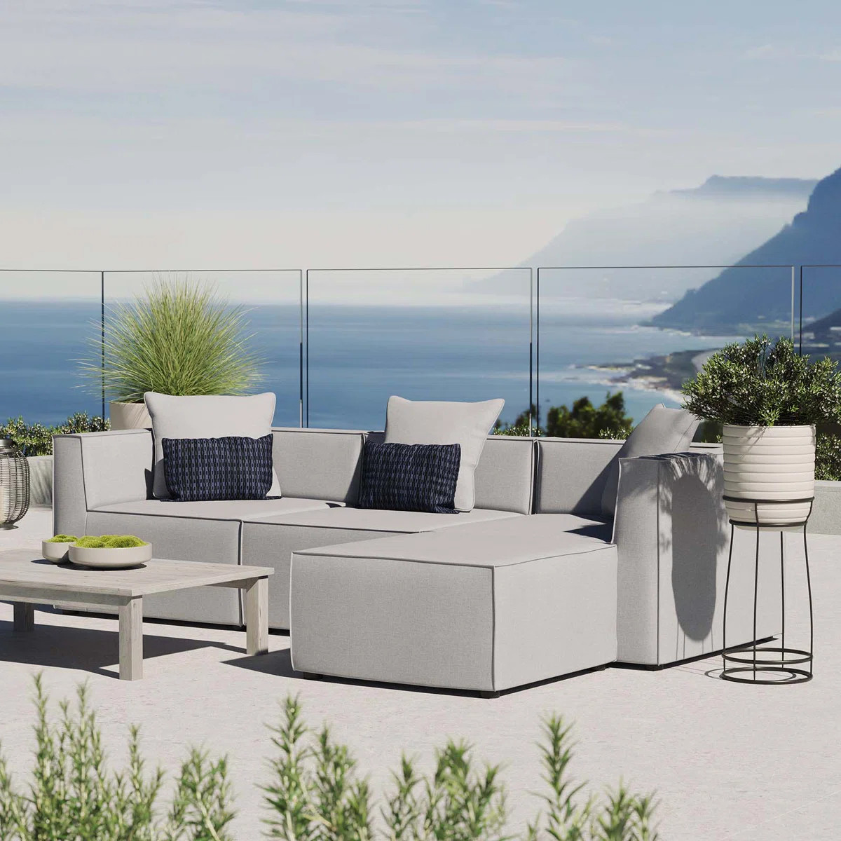 Modway Saybrook Outdoor Patio Upholstered 4-Piece Sectional Sofa | Wayfair North America