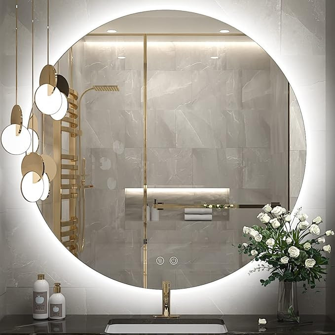 Amazon.com: FTOTI 32 Inch LED Backlit Round Mirror for Vanity,6000K Wall Mounted Round Mirror wit... | Amazon (US)
