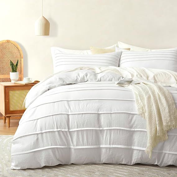 Oli Anderson White Duvet Cover Queen Size - Pleated Queen Duvet Cover, 3PCS Soft and Breathable T... | Amazon (US)