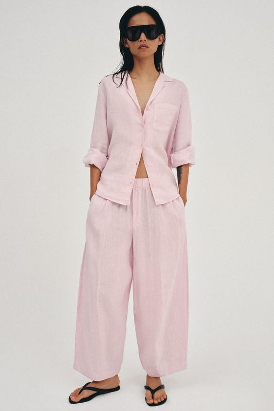 ZW COLLECTION LINEN BARREL TROUSERS | Zara UK