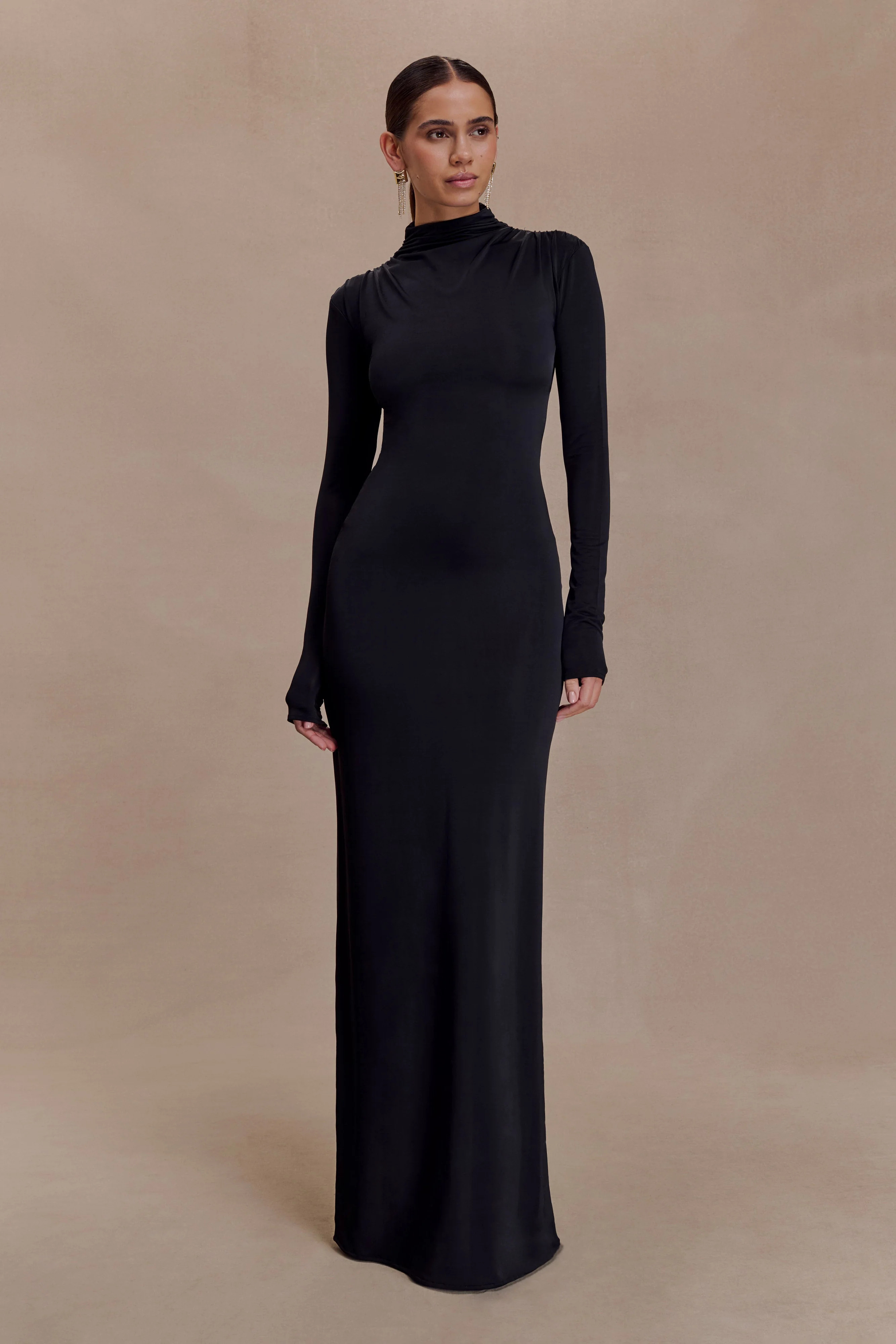 Kiyah Slinky Cut Out Maxi Dress - Black | Meshki UK