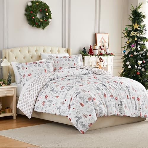 Southshore Fine Living, Inc. Christmas Bedding Sets, Queen/Full Winter Duvet Cover w/2 Pillow Shams, Reversible Holiday Bedding Set, Fits Queen/Full Duvet Inserts - Retro Christmas Tree Print | Amazon (US)