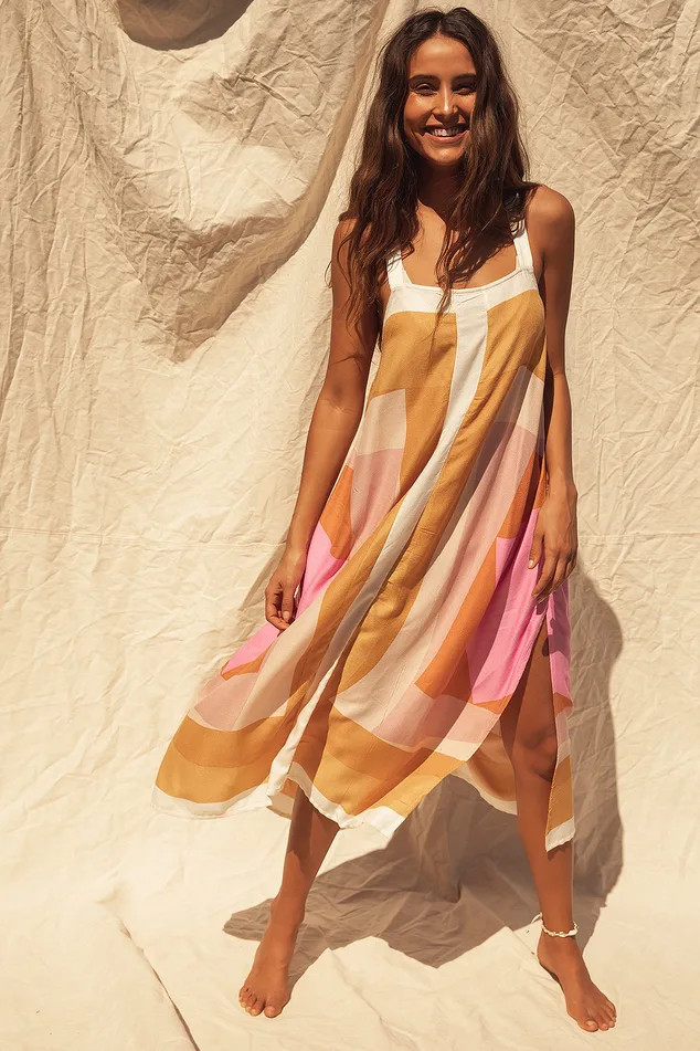 Miranda White Multi Geometric Print Midi Dress | Lulus