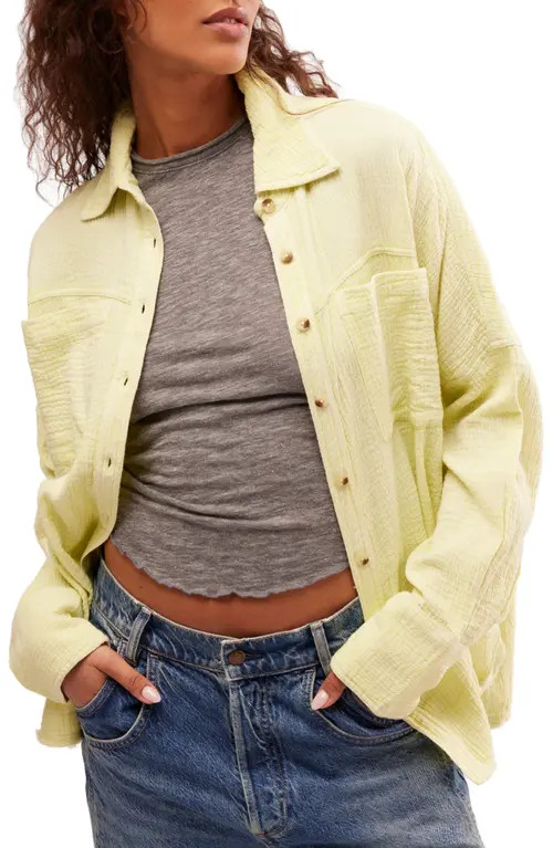 Free People Cardiff Cotton Gauze Button-Up Shirt in Early Bloomer at Nordstrom, Size Small | Nordstrom