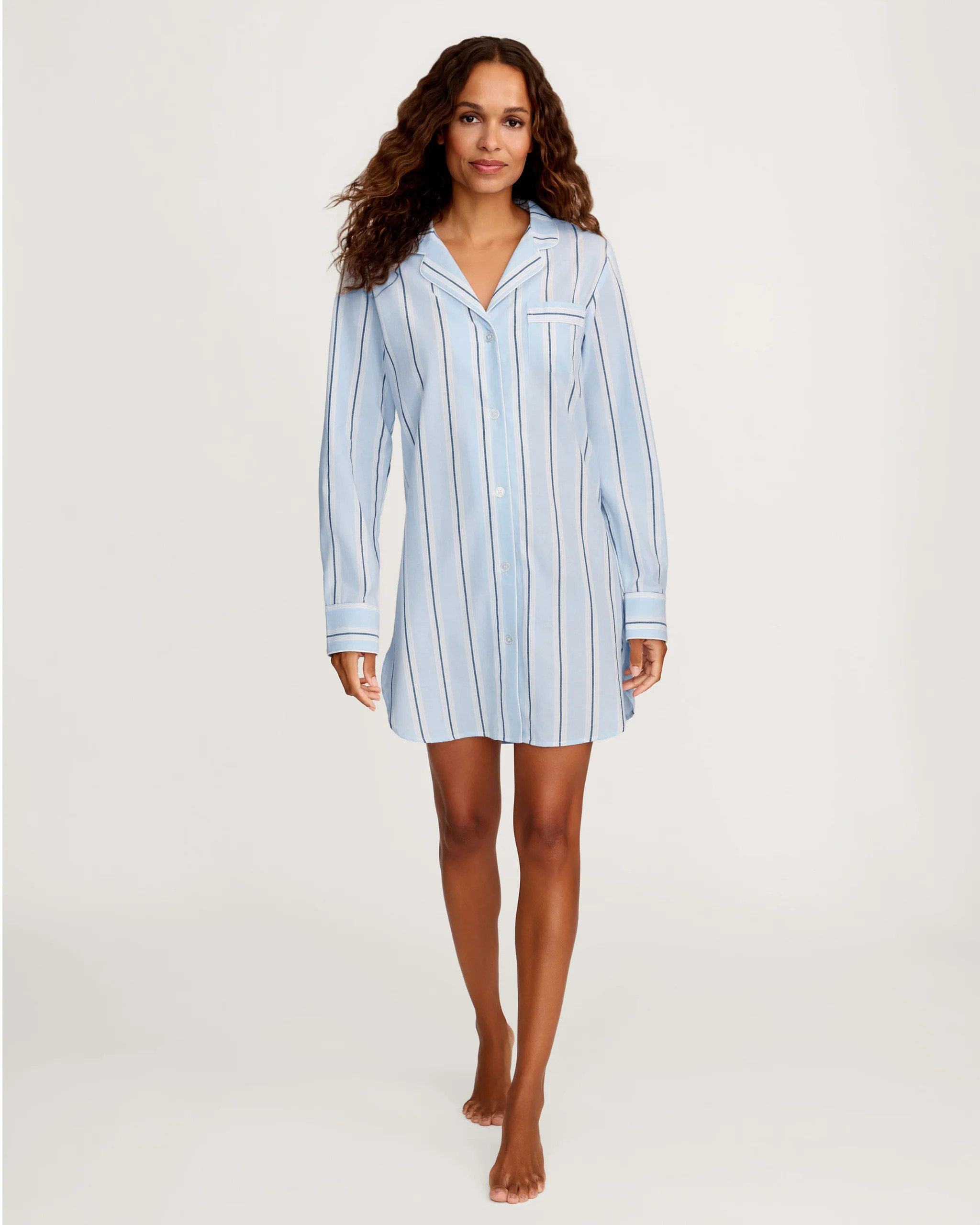 Women's Twill Nightshirt in Coastal Stripe | Petite Plume