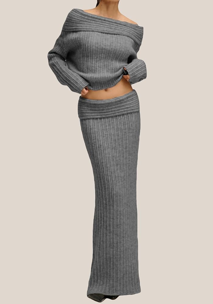 Unybwonn Skirt Sets Women 2 Piece Outfits off the Shoulder Sweater and Knitted Skinny Maxi Skirts... | Amazon (US)