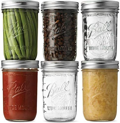 Ball Wide Mouth Mason Jars 16 oz [6 Pack] With mason jar lids and Bands, Ball mason jars 16 oz - For | Amazon (US)