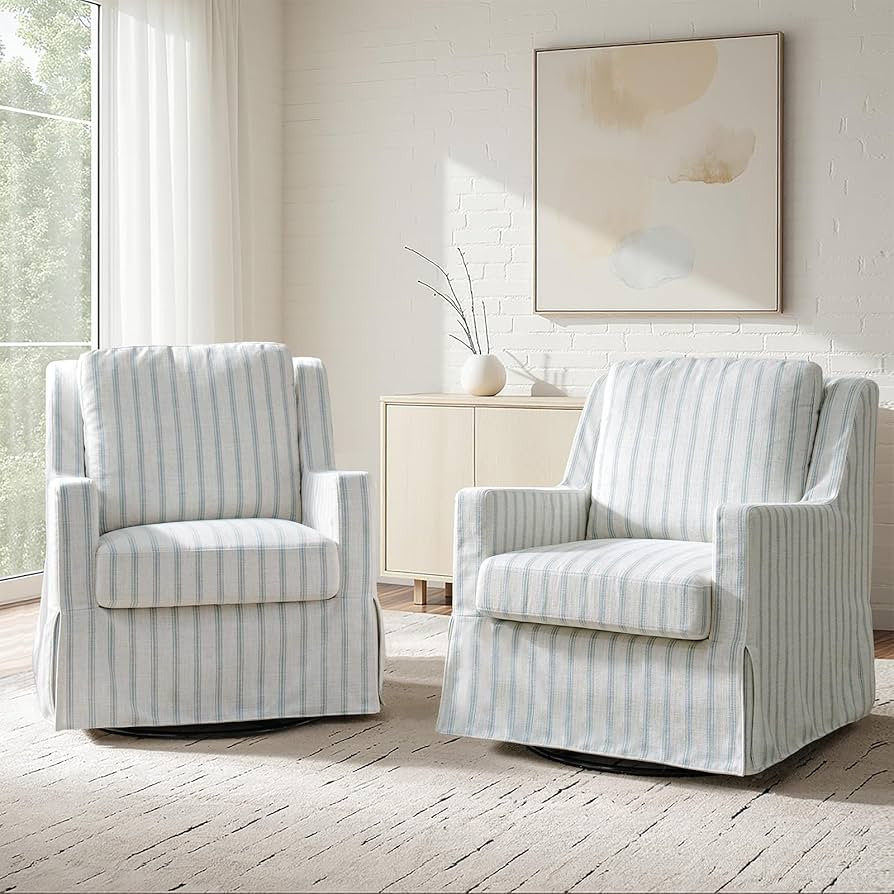 HULALA HOME Swivel Rocker Chairs Set of 2, Farmhouse Swivel Rocking Accent Chairs with Removable ... | Amazon (US)