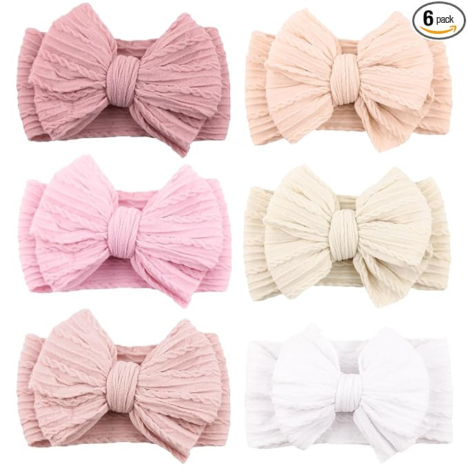 Niceye Handmade Baby Headbands Soft Stretchy Nylon Hair Bands with Bows for Newborn Infant Baby T... | Amazon (US)