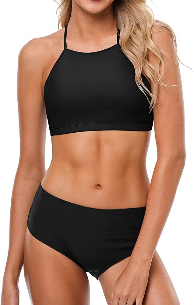 CharmLeaks Women's Bikini Sets High Neck Two Piece Swimsuits Sport Bathing Suits | Amazon (US)
