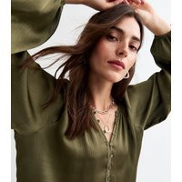 Women's Khaki Round Neck Button Through Blouse New Look | New Look (UK)