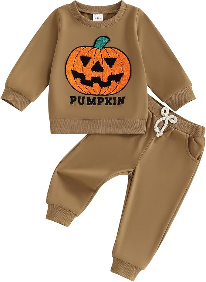 Toddler Baby Boy Girl Halloween Outfit Pumpkin Sweatshirts Pants Infant Kids Halloween Fall Winte... | Amazon (US)