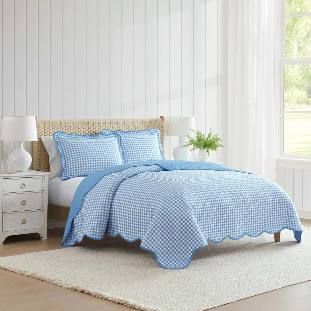 Martha Stewart Olivia Gingham Cotton Reversible Blue Quilt Set | Wayfair North America