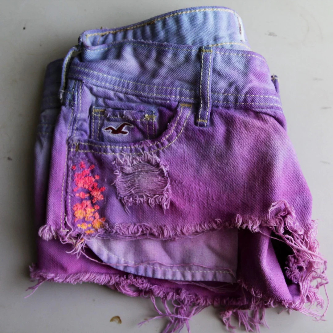 Cotton Candy Shorts, Pink and Purple Shorts, Booty Shorts, One of a Kind, Distressed Jeans, Tie-d... | Etsy (US)