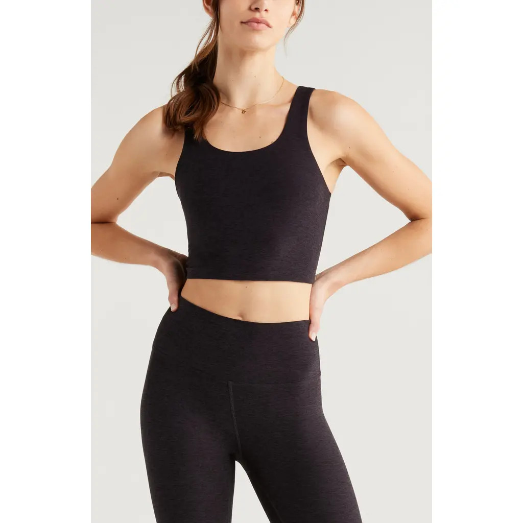 Zella Renew Mélange Support Crop Tank in Black Melange at Nordstrom, Size Small | Nordstrom