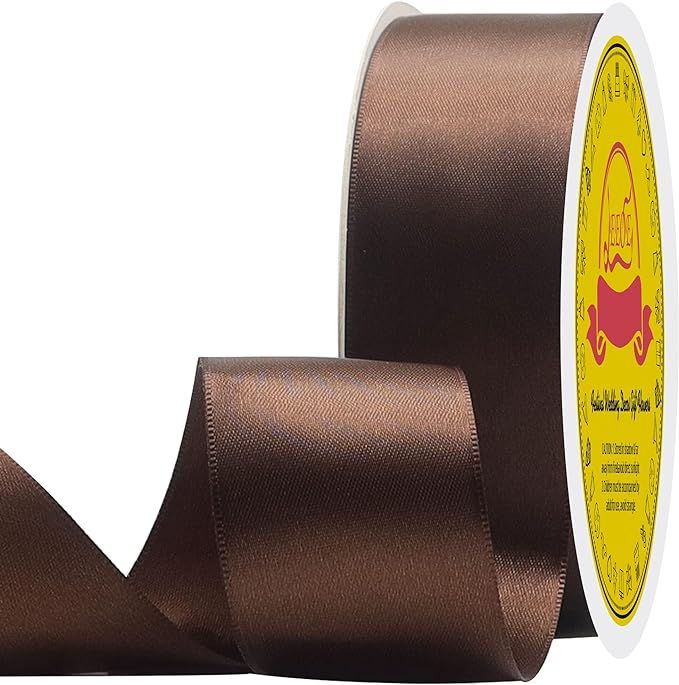 LEEQE Double Face Brown Satin Ribbon 1-1/2 inch X50 Yards Polyester Brown Ribbon for Gift Wrappin... | Amazon (US)