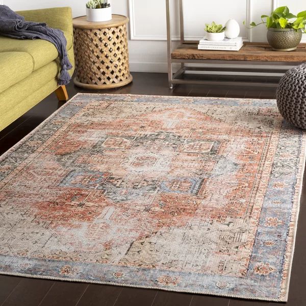 Mya Machine Washable Oriental Brick Red/Light Gray Area Rug | Wayfair Professional