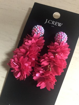 j crew beaded blossom seed bead statement drop earrings pink Azalea NWT NEW!? | eBay US