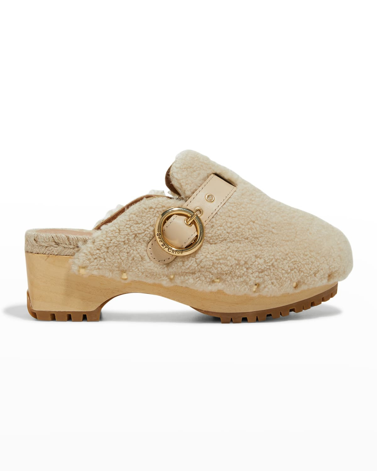 Viviane Shearling Buckle Mule Clogs | Neiman Marcus