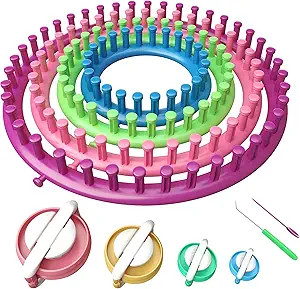 READAEER Round Knitting Looms Set Craft Kit Tool with Hook Needle and Pompom Maker | Amazon (US)