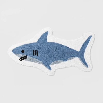 Shark Kids' Bath Rug - Pillowfort™: Blue Cotton Tufted Kids Bathroom Mat, 1'8"x3'2", OEKO-TEX C... | Target