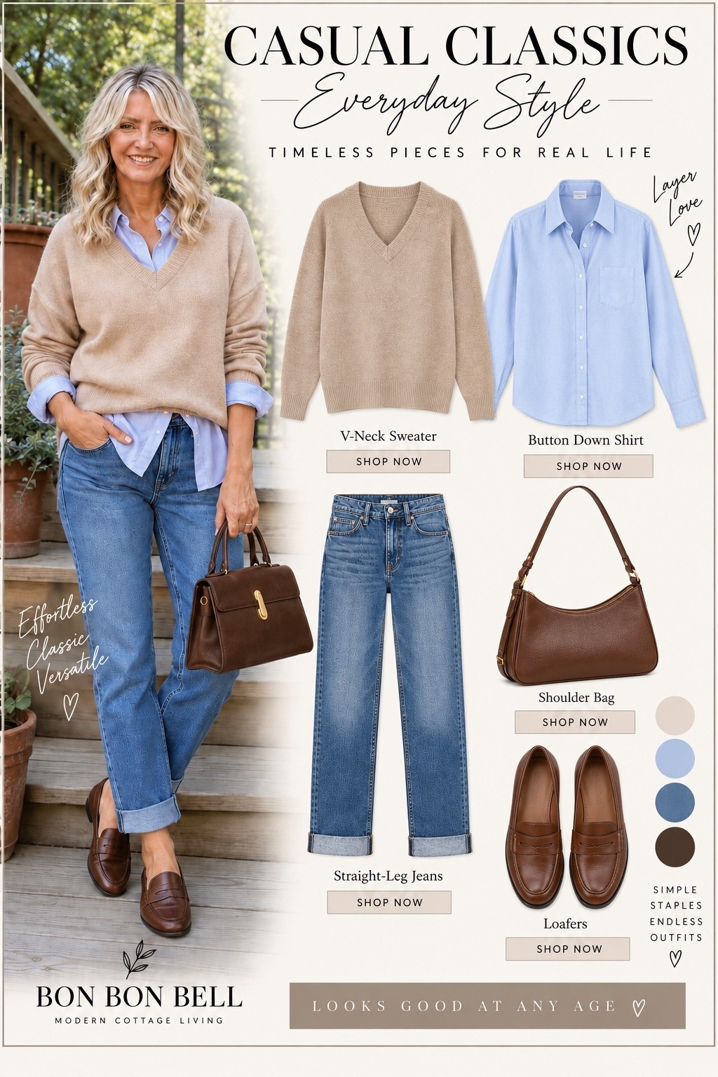 Casual classics I’ll reach for again and again. 🤎 A soft V-neck sweater layered over a crisp blue button-down, straight-leg denim, classic loafers and a brown bag—the kind of effortless outfit that always feels polished without trying too hard.

I love pieces that can be mixed, matched and worn season after season. Timeless style really does look good at any age. ✨

Shop the look below. 🛍️

#LTKStyleTip #LTKOver40 #LTKOver50 #LTKFashion #CasualStyle #ClassicStyle #FallStyle #AmazonFashion #BonBonBell

#LTKOver40 #LTKPetite #LTKdayinmylife
