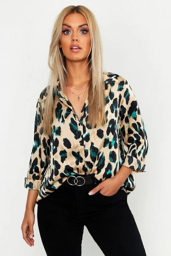 Plus Satin Leopard Shirt | Boohoo.com (US & CA)