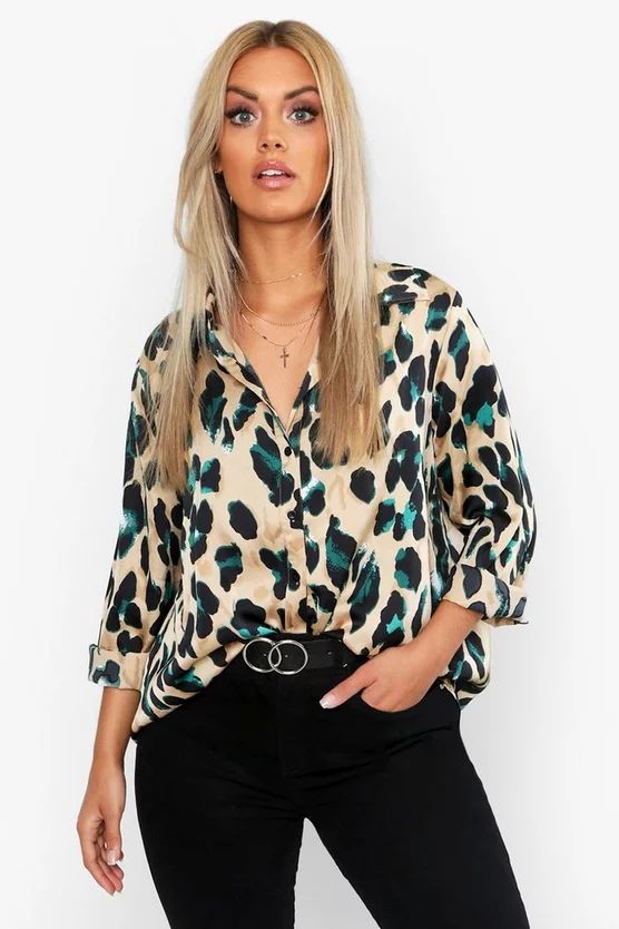 Plus Satin Leopard Shirt | Boohoo.com (US & CA)