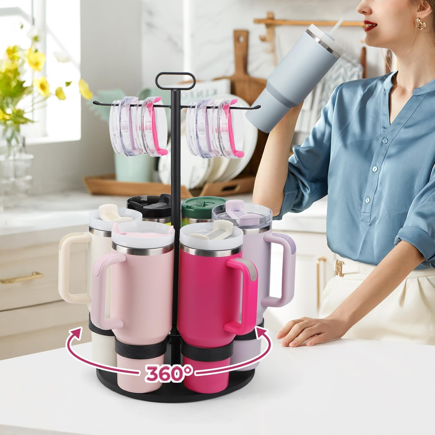 Water Bottle Organizer for Stanley Cup 40oz,6 Slots Rotatable Tumbler Organizer, Stanley Cup Acce... | Amazon (US)