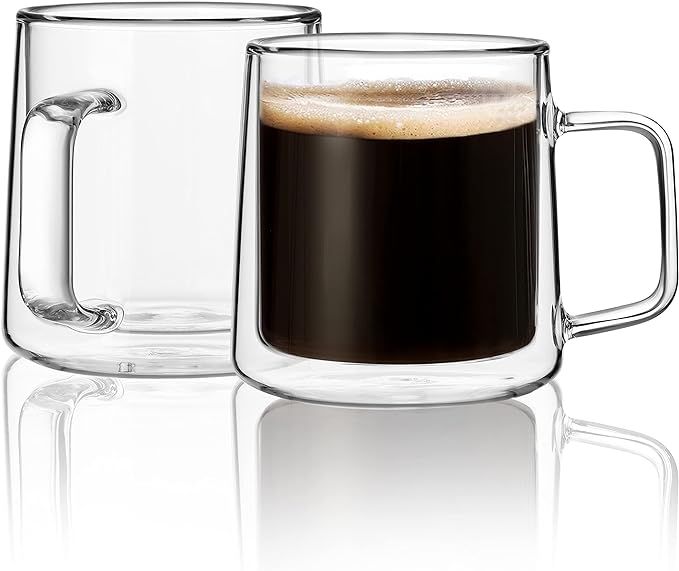 CNGLASS 10oz Glass Coffee Mugs,Double Wall Insulated Glass Mugs with Handle,Clear Espresso Mugs f... | Amazon (US)
